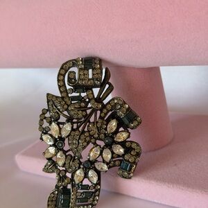 HEIDI DAUS FOR JIM WALTERS RARE VINTAGE SIGNED SMOKEY CRYSTAL FLORAL BROOCH NR